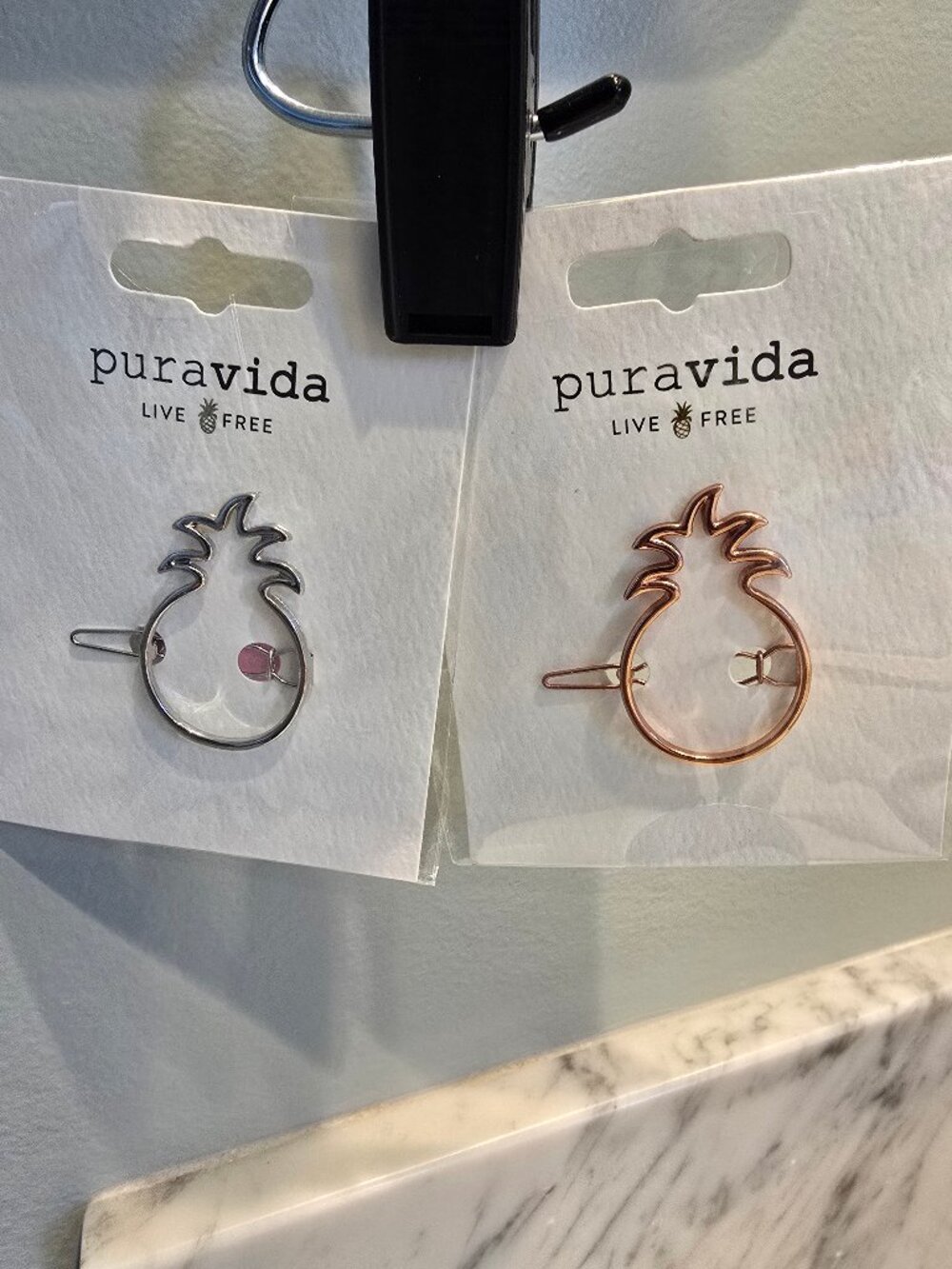 NWT Pura Vida Rose Gold & Silver Tone Pineapple Hair Clips